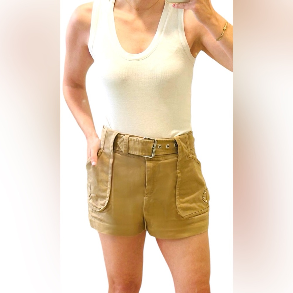 Derek Lam 10 Crosby Montrey Tan Belted Shorts